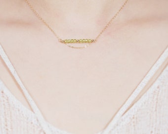 Peridot Bar Necklaces for Women, Minimalist Necklaces, August Birthstone Necklaces, 14k Gold Necklaces dainty Gold Necklaces