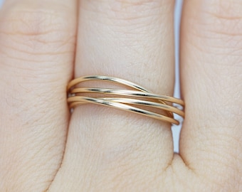 Anxiety Ring Spinner -Elegant Set Of 4  Interlocking Ring - Fidget ring- Available In Gold- Silver  Rose Gold W/ Multiple Size Options