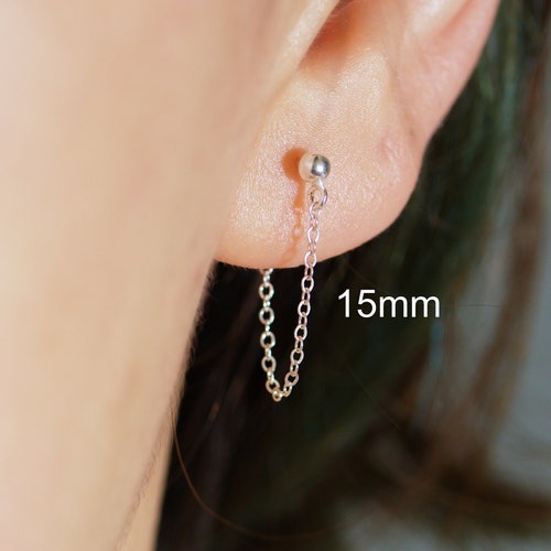 14K Gold Studs / Chain Loop Earrings / Dangle Earrings / 14K Etsy