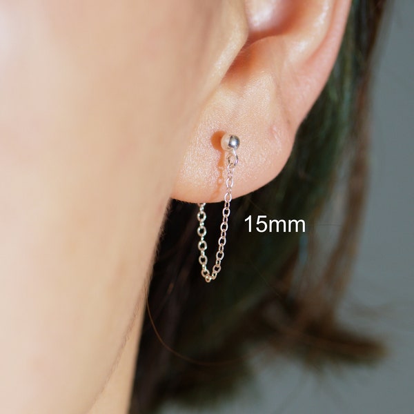 14K Gold Studs / Chain Loop Earrings / Dangle Earrings / 14K Gold Filled Chain Earrings / Silver Chain Earrings - Silver Stud Chain Earrings