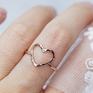 Heart Ring -Open Heart Ring- Boho Ring- Love Heart Ring- Gold Stacking Ring -Hammered Ring- Minimalist Heart Ring- Gold Heart Ring for women