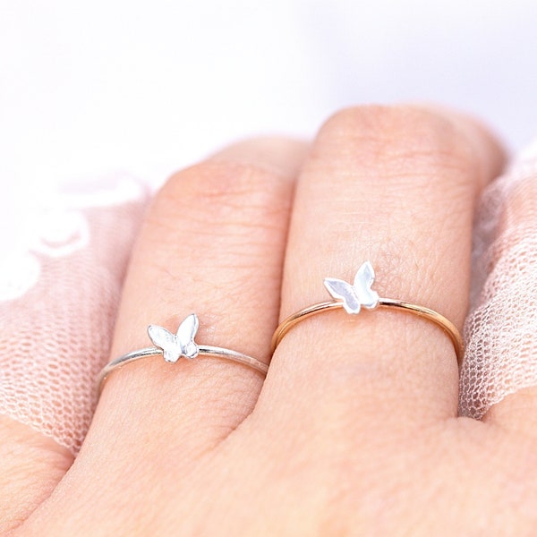 Butterfly Stacking Ring-Sterling Silver Butterfly Ring-  Dainty Butterfly Ring-Gold Stackable Rings- Silver Boho RingLittle Butterfly Ring