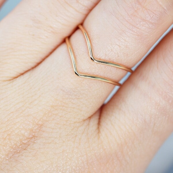 14K Gold V Ring / Gold Stacking Ring / Silver Double V ring for Women /Chevron Ring / Stackable Ring / Delicacy Gold Ring