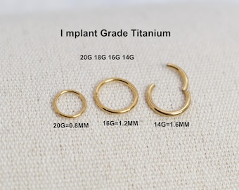 20G-18G-16G-14G Gold Plated  Titanium  Nose Ring Septum Clicker Ring -Tragus Hoop -Cartilage Hoop- Daith Hoop- Helix Rock Hoop