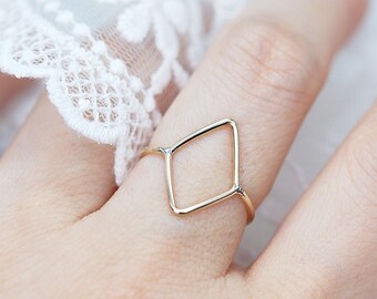 Diamond Shape Geometric Modern Minimal Ring- Gold Rhombus Ring-  silver or Rose Gold Diamond Shaped Stacking Ring- Minimalist Ring