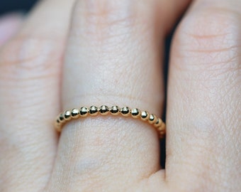 Thin Gold Beaded Ring, 1.5mm, Gold Thumb Rings For Women,Dainty Ring, Delicate Ring, Simple Stacking Ring,  Minimalist ring / Charm Ring