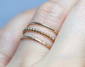 14k Gold Stacking Ring / Stackable Ring Set 3 / Rose Gold  Sterling Silver Ring / Bohemian Everyday Ring / Thin Ring / Exquisite Ring