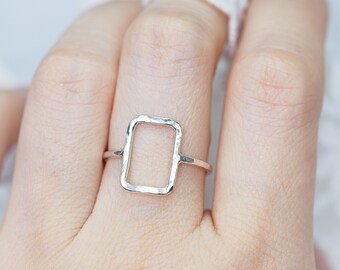 Rectangle Ring - Open Rectangle Ring -14K Gold or Rose or Silver Simple Ring - Geometric Ring