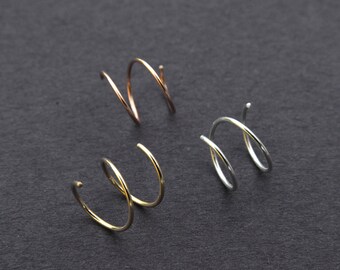 Double Hoop Earrings For Double Piercing  Earrings Twist Huggie Earrings Spirals Earrings  14K Gold Cartilage Tragu Earrings  Helix Earring