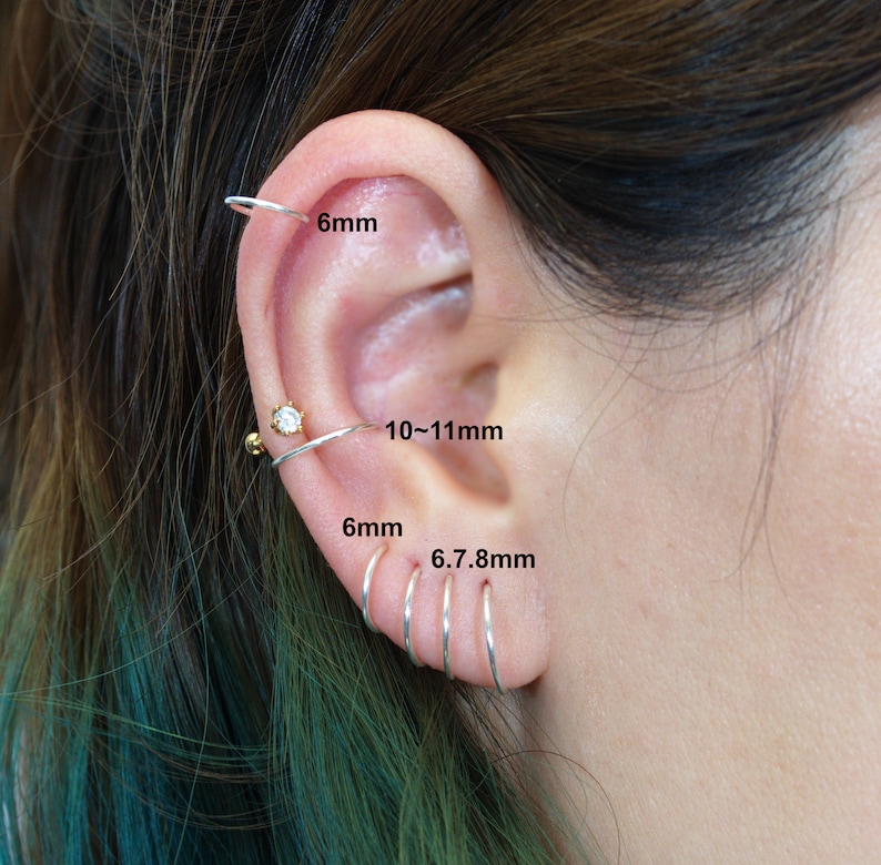Small Gold Hoop Earrings / Tiny Gold Hoop Earrings / 14k Gold Filled Huggie Hoop Earring Set for Helix Nose Cartilage Piercing image 2