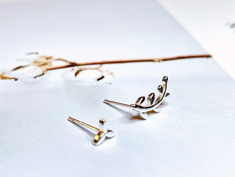 small earrings,Silver asymmetrical Earrings leaf earrings 925 sterling silver leaf asymmetrical branch earrings silver earrings,