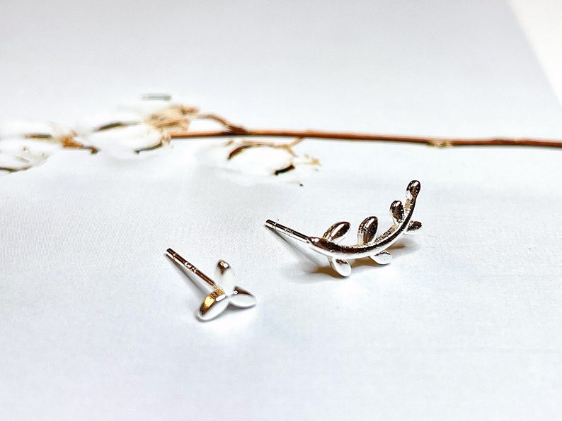 small earrings,Silver asymmetrical Earrings leaf earrings 925 sterling silver leaf asymmetrical branch earrings silver earrings,