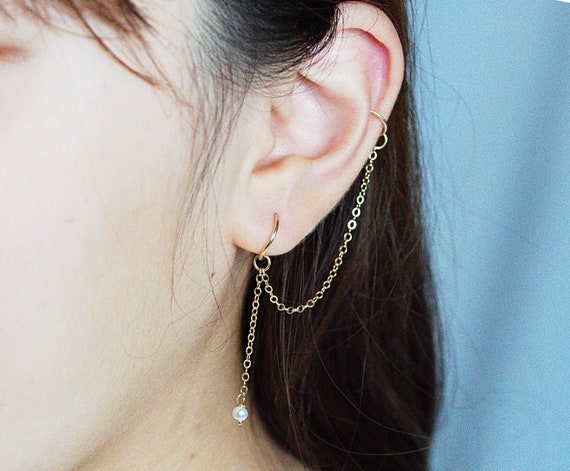 Buy Gold Chain Earrings Gold Ear Cuff Ear Pin 18k Gold Earrings Ear  Climbers Rose Gold Ear Cuffs Rose Gold Pin Earrings Over the Ear Earrings  Online in India - Etsy