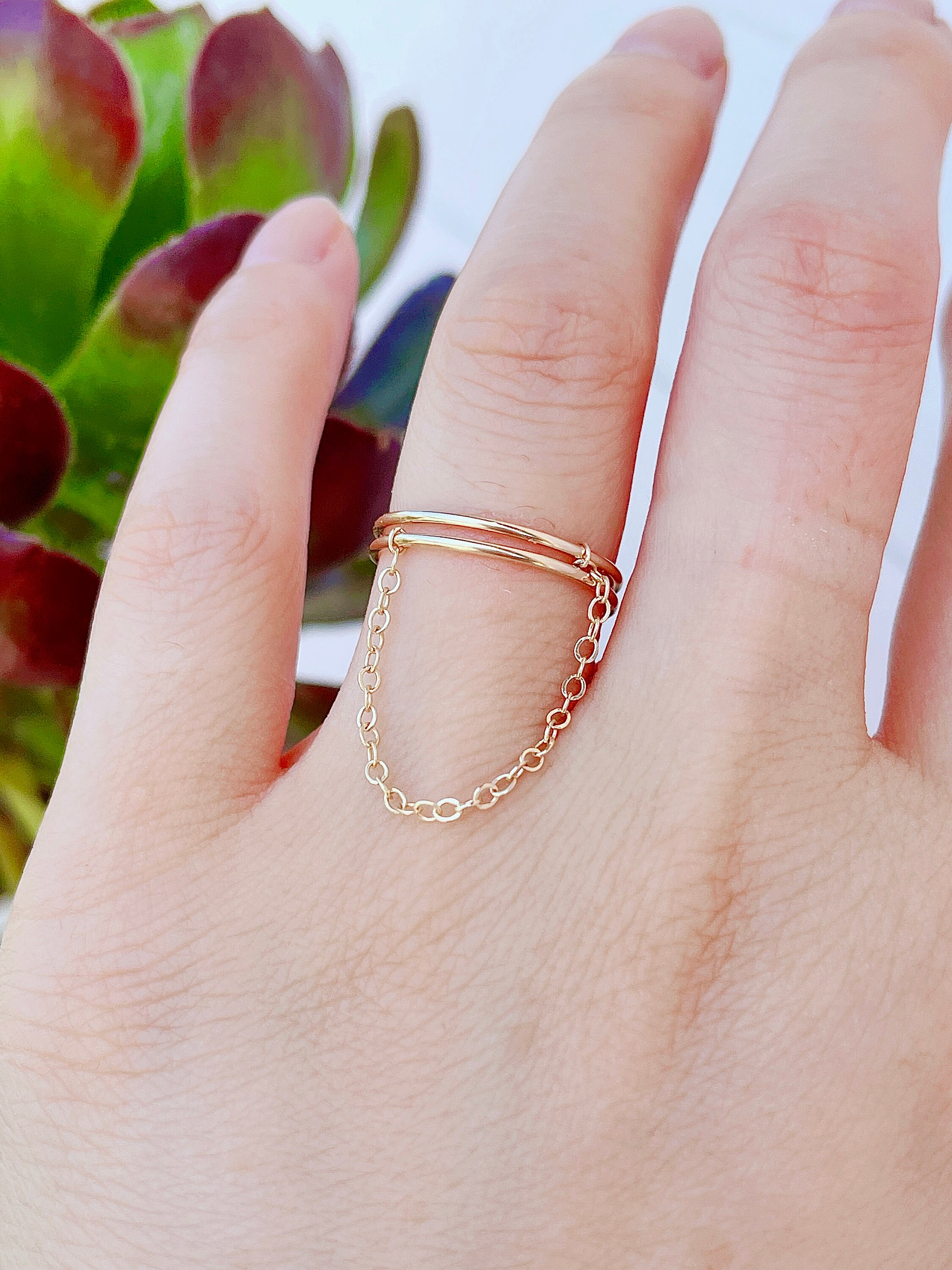 AYYUFE Double Finger Chain Ring Stackable Adjustable Unisex Two Layers Chain  Opening Ring Jewelry Gifts 