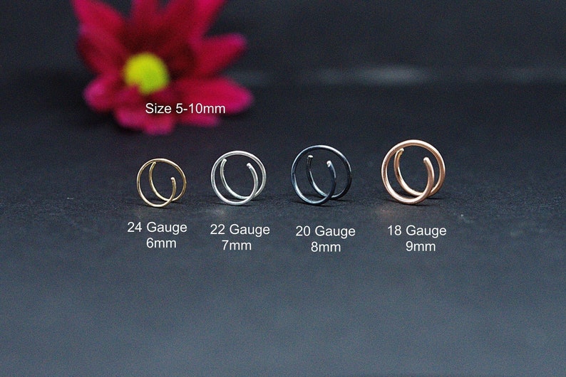 Nose Ring Double Nose Ring for Single Pierced Nose Hoops 14K Gold Nose Silver or Rose Gold Nose Ring Tiny Nose Ring Spiral Hoop Earrings