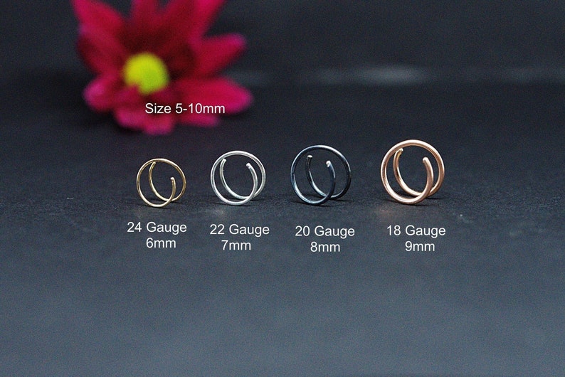 Nose Ring Double Nose Ring for Single Pierced Nose Hoops 14K Gold Nose Silver or Rose Gold Nose Ring Tiny Nose Ring Spiral Hoop Earrings 