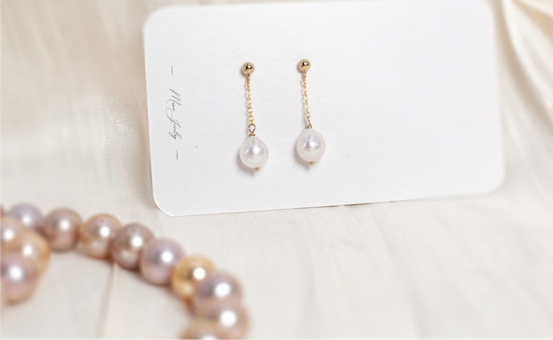 Pearl Drop Earrings Minimalist Dainty Pearl Earrings Perfect Wedding Jewelry Freshwater Pearl Earrings Dainty Pearl Jewelry Gift image 3