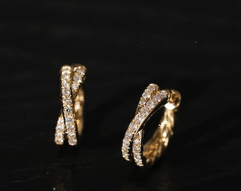 Diamond Gold Earrings - Gold hoop Earrings - Sterling Silver Earrings -Cartilage Earring- Huggie Hoop Earrings -Helix Hoops- Daith earrings