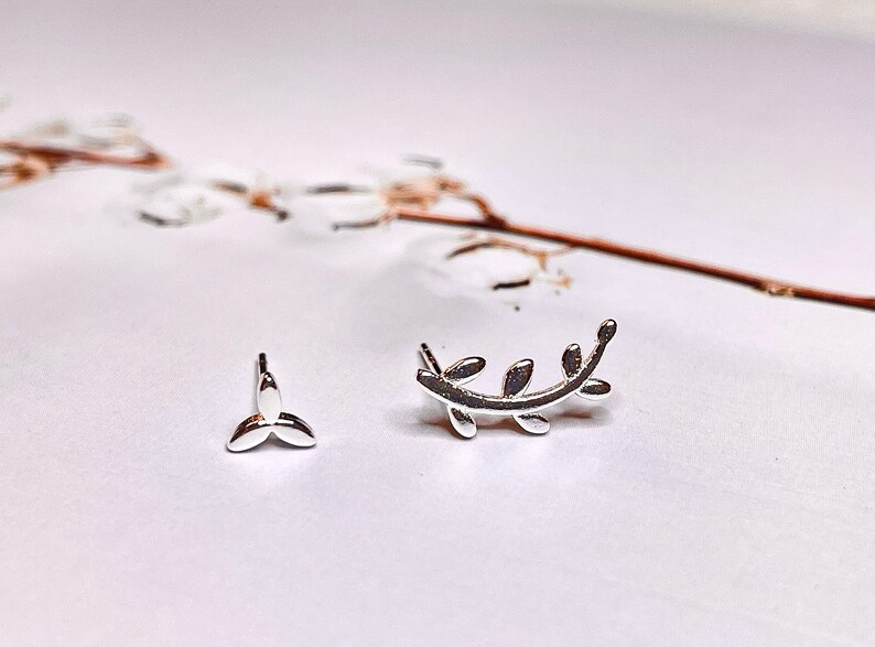 small earrings,Silver asymmetrical Earrings leaf earrings 925 sterling silver leaf asymmetrical branch earrings silver earrings,