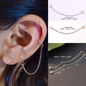 Helix Chain Earring Chain Ear Cuffs Chain Cuff Earring yellow Gold  Studs Surgical Steel Chain Hoop Earrings  silver Chain Ear jackets