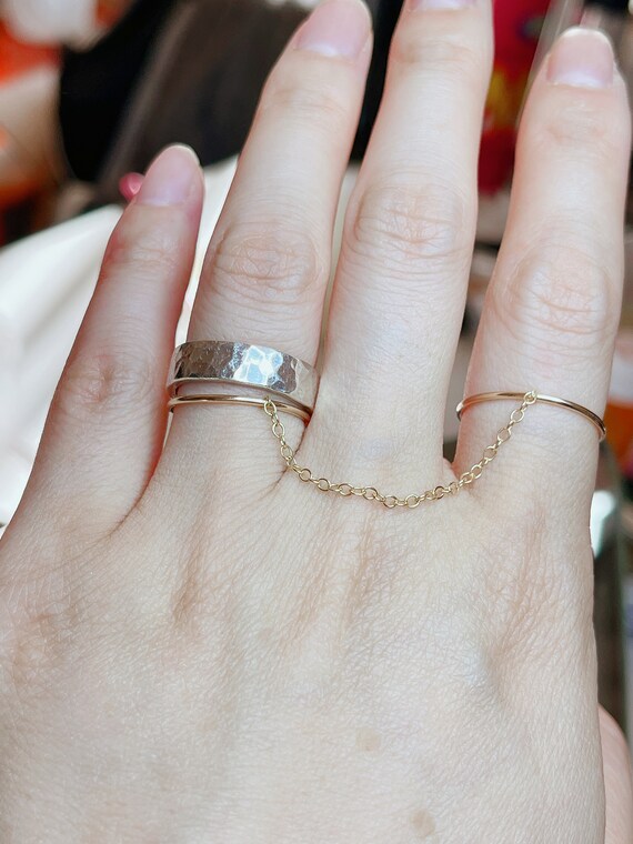 14K Gold Filled Double Chain Ring Sterling Silver Chain Linked