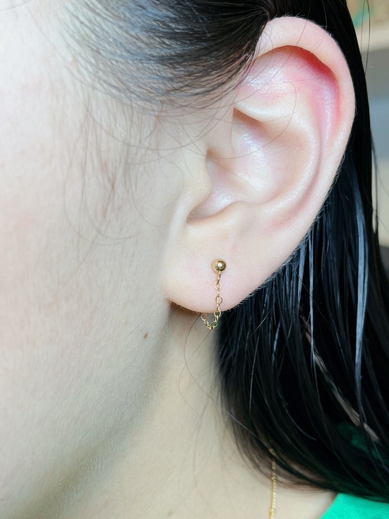 14K Gold Filled Chain Earrings Gold Stud Earrings Chain Loop earrings Dangle Silver Chain Earrings Silver Stud Chain Earrings image 4