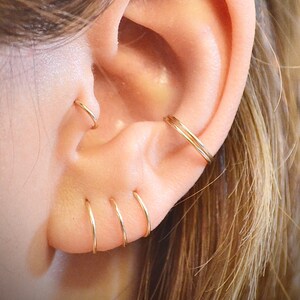 Small Gold Hoop Earrings / Tiny Gold Hoop Earrings / 14k Gold Filled Huggie Hoop Earring Set for Helix Nose Cartilage Piercing image 8