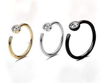 CZ Nose Ring Hoops- 20G 6MM 8MM Nose Hoops Surgical steel Segment Nose Ring - Silver gold Black Nose Ring Tiny Nose Stud