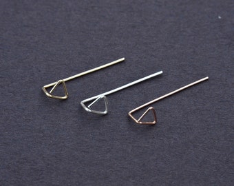 Small triangle Threader Earrings, Gold Filled Earrings, Rose Gold Earring, geometric Earrings, Minimalism Earrings Sterling Silver Special