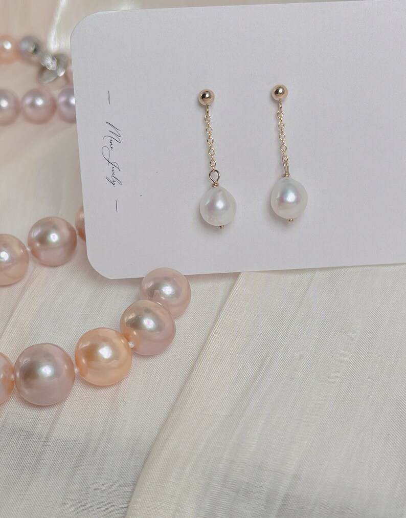 Pearl Drop Earrings Minimalist Dainty Pearl Earrings Perfect Wedding Jewelry Freshwater Pearl Earrings Dainty Pearl Jewelry Gift image 2