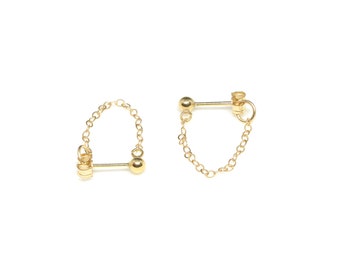 Boucles d’oreilles à chaîne remplies d’or 14K - Boucles d’oreilles Gold Stud - Boucles d’oreilles Chain Loop - Boucles d’oreilles Dangle Silver Chain - Boucles d’oreilles Silver Stud Chain -