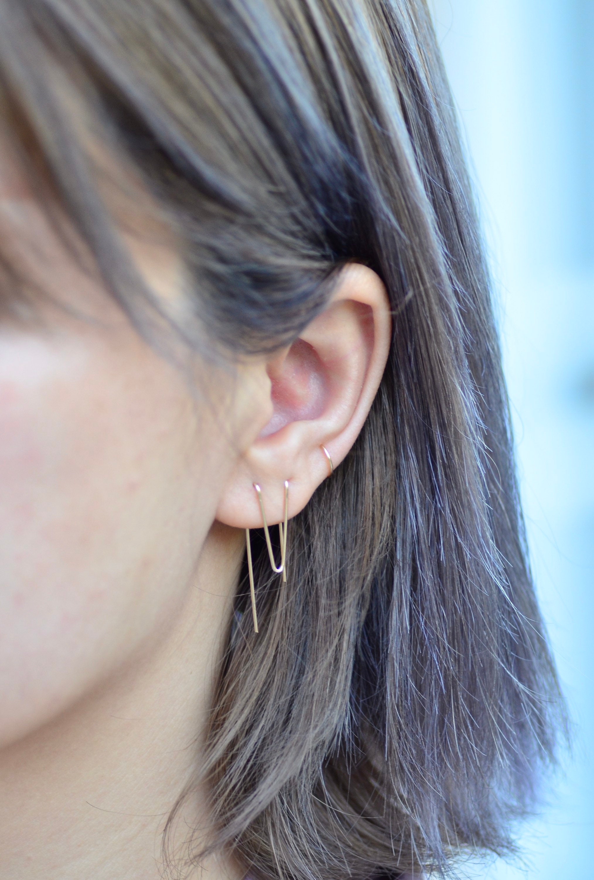 Double Piercing Earringsgold Filled Earrings Minimalism Etsy