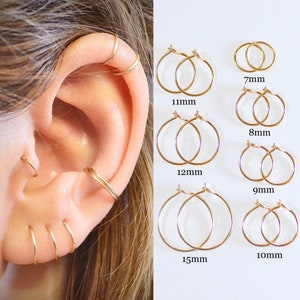 Small Gold Hoop Earrings, Tiny huggie Hoops Set, Tragus Piercing Helix Gold Hoops 14k Gold Filled Hoop Earrings, Cartilage Nose Ring