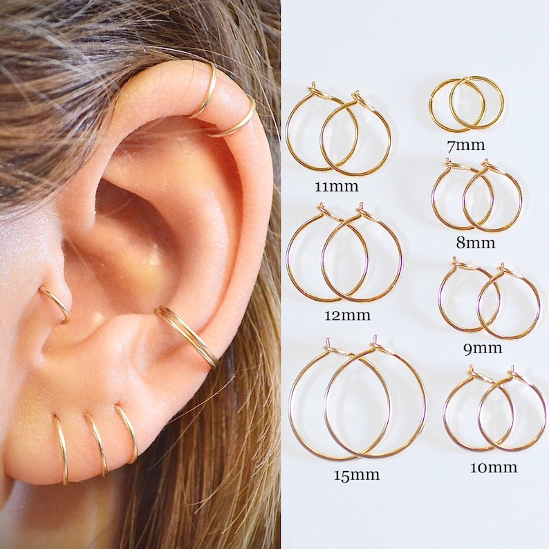 Small Gold Hoop Earrings, Tiny huggie Hoops Set, Tragus Piercing Helix Gold Hoops 14k Gold Filled Hoop Earrings, Cartilage Nose Ring 