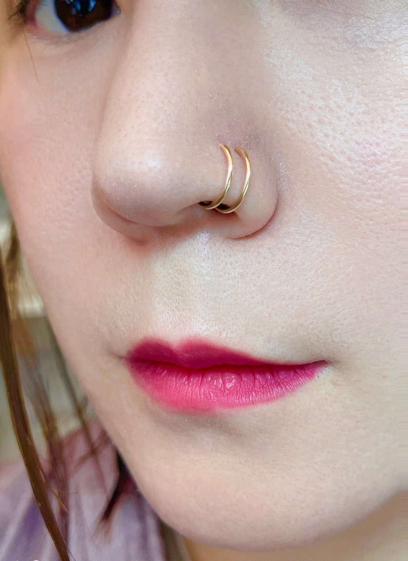 Nose Ring Double Nose Ring for Single Pierced Nose Hoops 14K Etsy