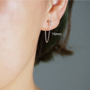 14K Gold Filled Chain Earrings Gold Stud Earrings Chain Loop earrings Dangle Silver Chain Earrings Silver Stud Chain Earrings image 2