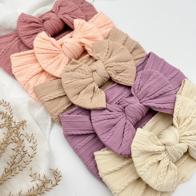 Soft Baby Headbands Bows Baby Girl Gift Newborn Headbands Stretchy Cable Knit Bow Baby Shower Gift Hairwrap Hairbow Bow Bundle image 1