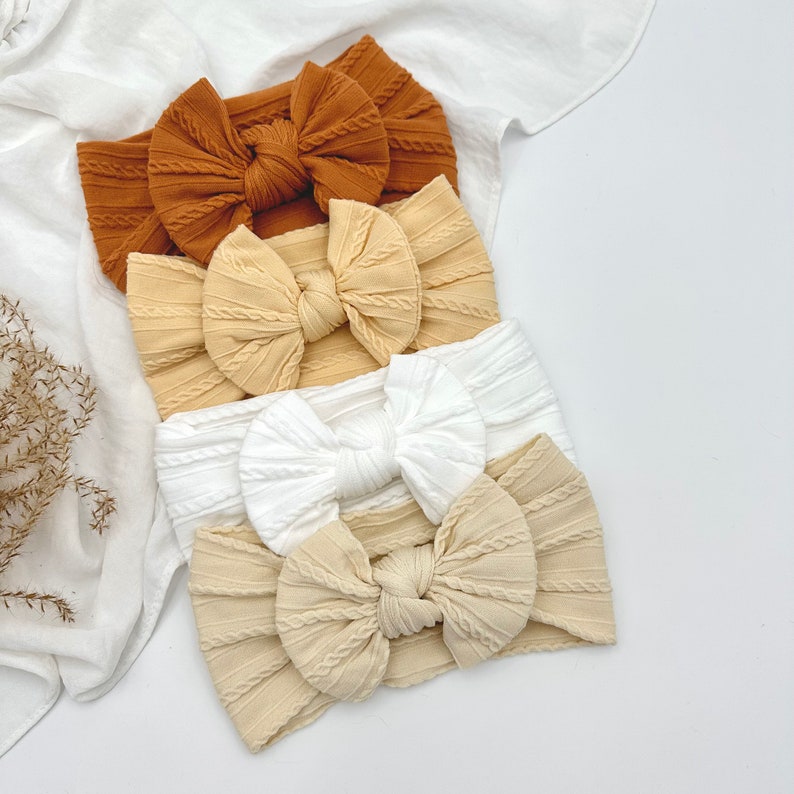 Fascia per capelli per bebè Accessori per bebè Fiocco per fascia per bambini Regalo per neonato Regalo per neonata Regalo per baby shower Fascia per capelli in maglia a trecce per bebè immagine 3