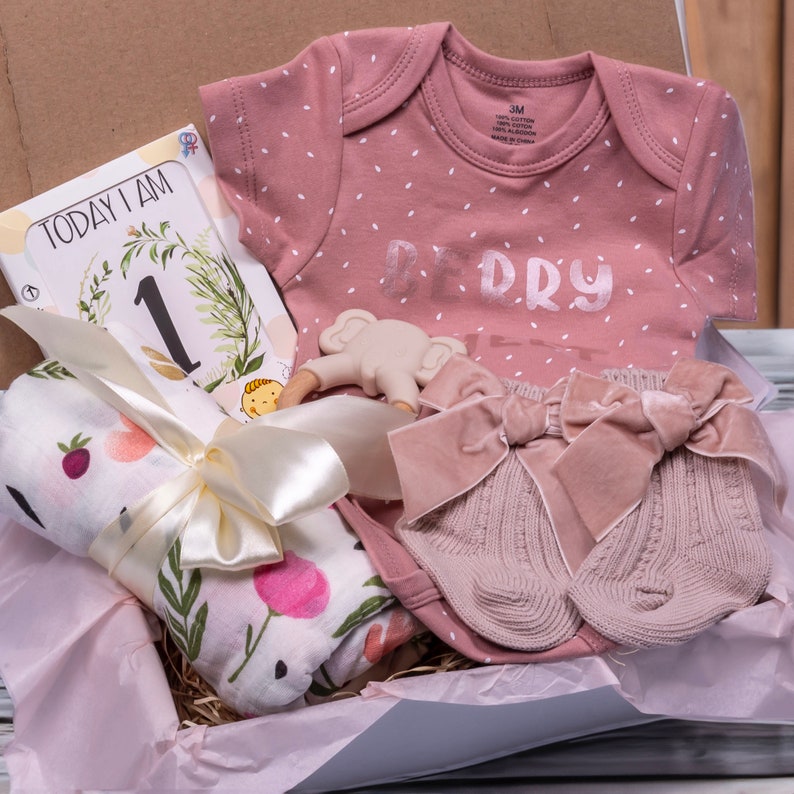 Welcome to the world gift box, New baby gift, Baby girl gift, Baby basket, Newborn set, New baby girl box, Baby shower gift, Luxury gift box image 1