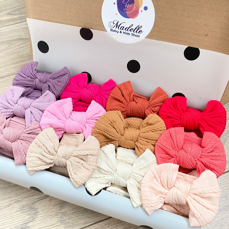 Soft Baby Headbands Bows Baby Girl Gift Newborn Headbands Stretchy Cable Knit Bow Baby Shower Gift Hairwrap Hairbow Bow Bundle image 9