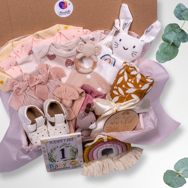 Coffret de bienvenue dans le monde, Cadeau pour nouveau-né, Cadeau pour bébé fille, Panier bébé, Ensemble nouveau-né, Coffret pour nouveau-né, Cadeau de baby shower, Coffret de luxe