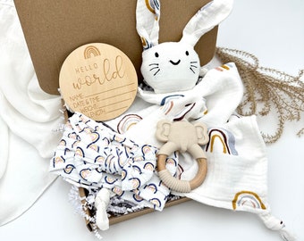 Cadeau pour bébé fille, coffret cadeau de bienvenue dans le monde, cadeau de naissance, panier bébé, ensemble nouveau-né, coffret de naissance, cadeau baby shower, cadeau arc-en-ciel