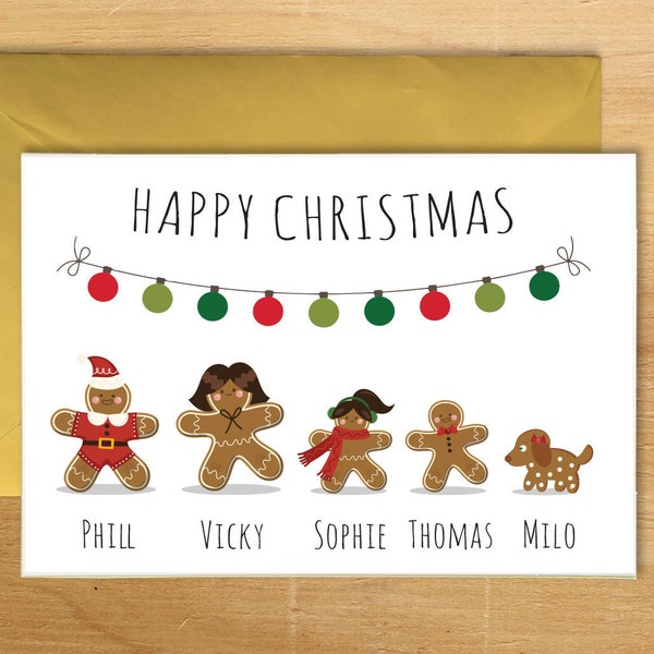 Personalised family Christmas Xmas gingerbread card greeting gift pet mum dad child name friends elf santa festive A5 wellie stocking