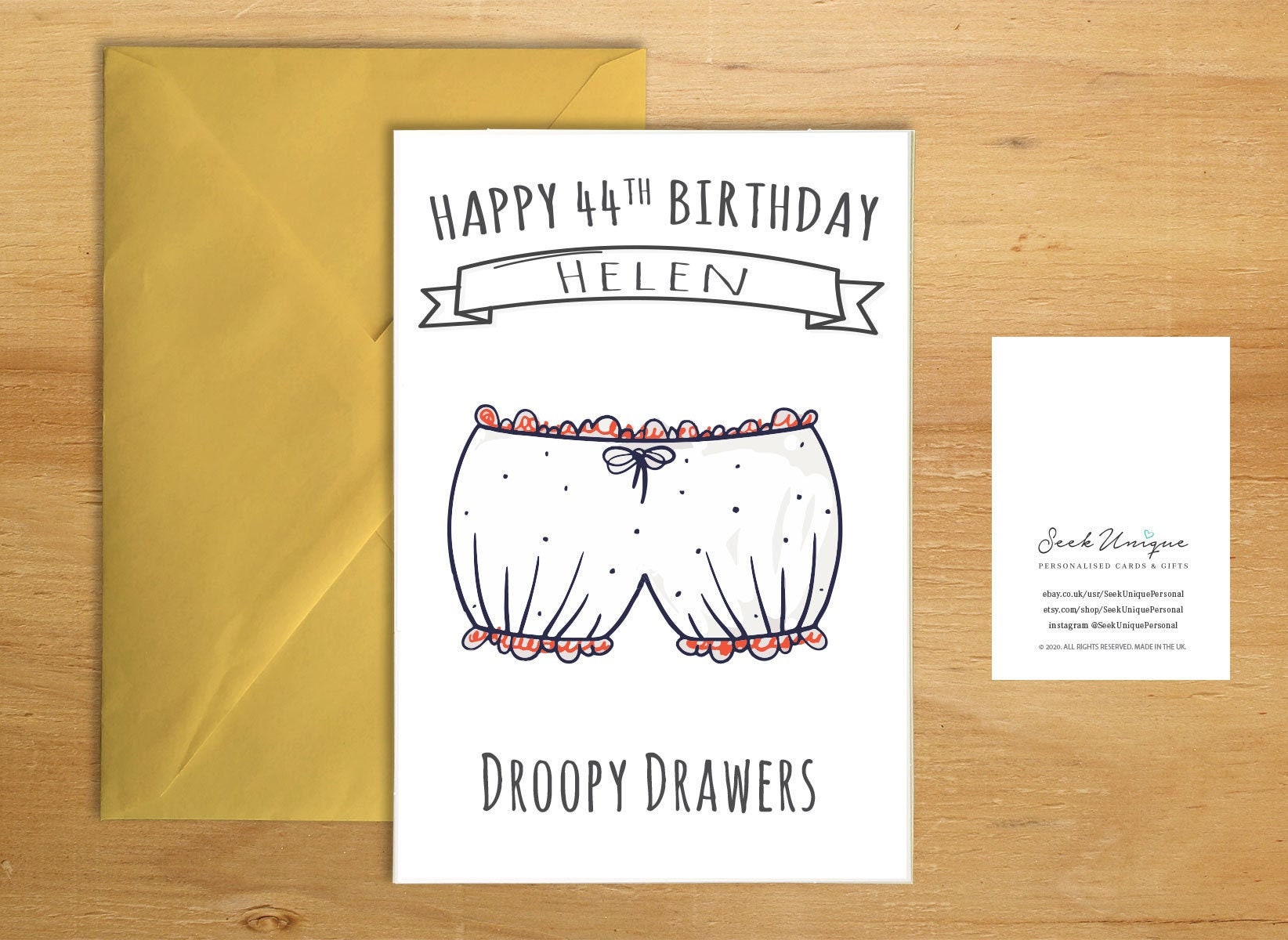 44th Forty Four Birthday Personalised Bingo Card His Her Funny Mum Dad