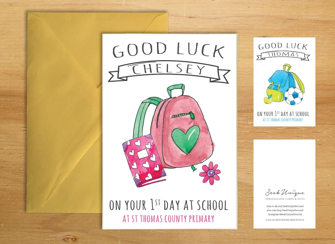 Personalised 1st First Day School Card Good Luck Boy Girl Primary ...