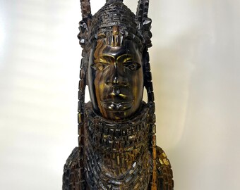 Majestic Benin King Oba, Finely Carved Ebony Bust, Nigeria West Africa c1930&#39;s