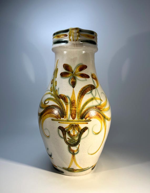 French Country Hand Painted Ceramic Tall Pitcher By Keraluc, Quimper
