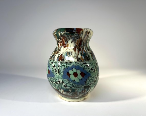 Diminutive Vase Jean Gerbino, Vallauris, France, Ceramic Neriage Eau De Nil