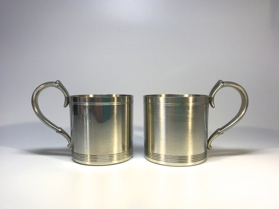 Just Andersen, Denmark, Pair Of Vintage Polished Pewter 1940's Hot Toddy Cups #1289