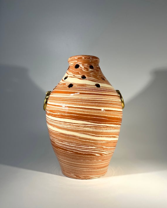 Atypical, Pierced Glazed Ceramic Urn Vase, Vallauris, France c1970's